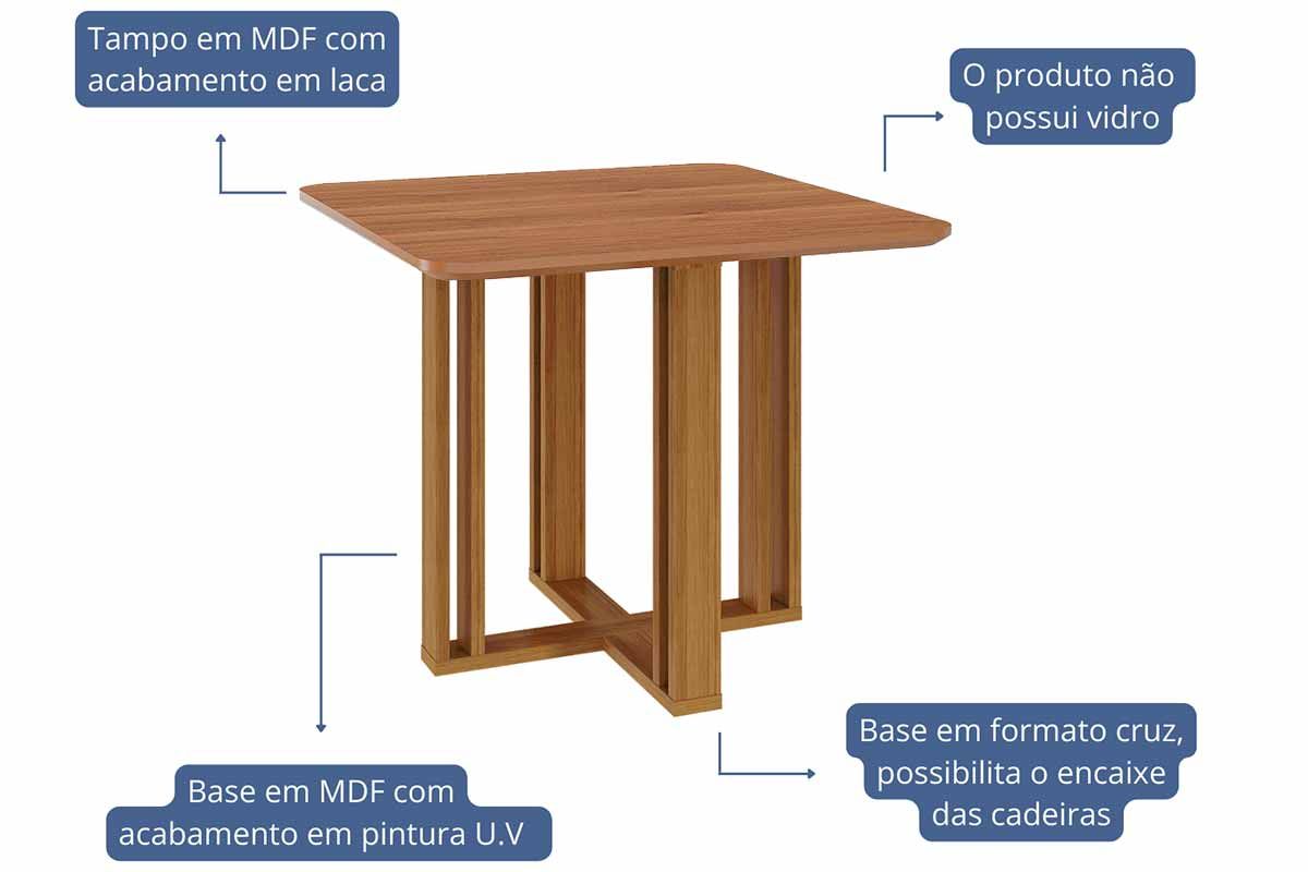 Sala Jantar Mesa Flora Tampo Madeirado 95x95cm e 4 Cadeiras Clarice - Cimol