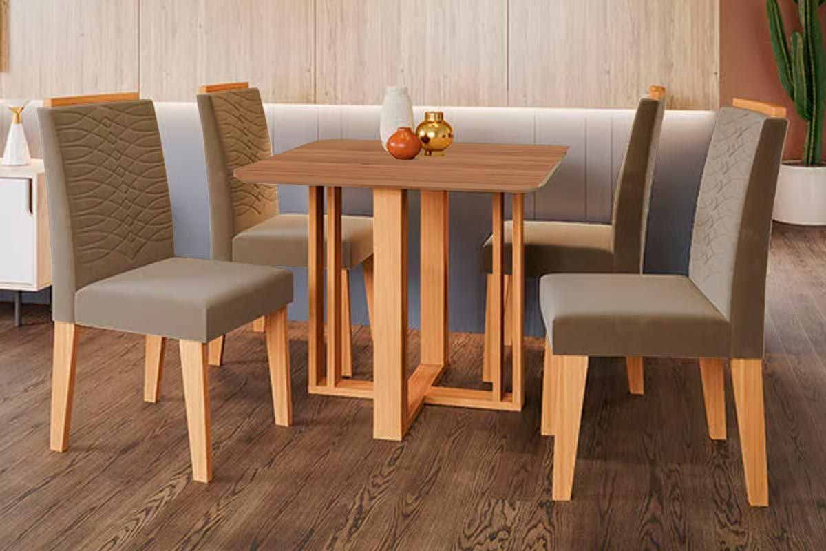 Sala Jantar Mesa Flora Tampo Madeirado 95x95cm e 4 Cadeiras Clarice - Cimol