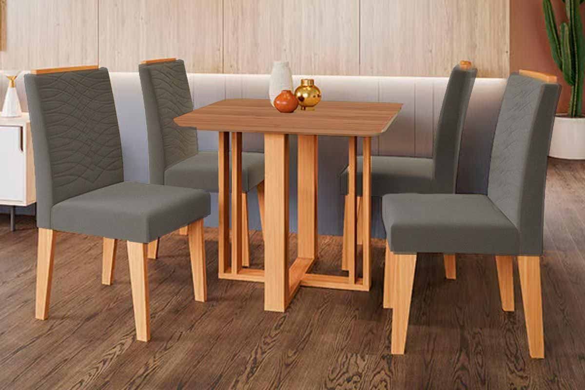 Sala Jantar Mesa Flora Tampo Madeirado 95x95cm e 4 Cadeiras Clarice - Cimol