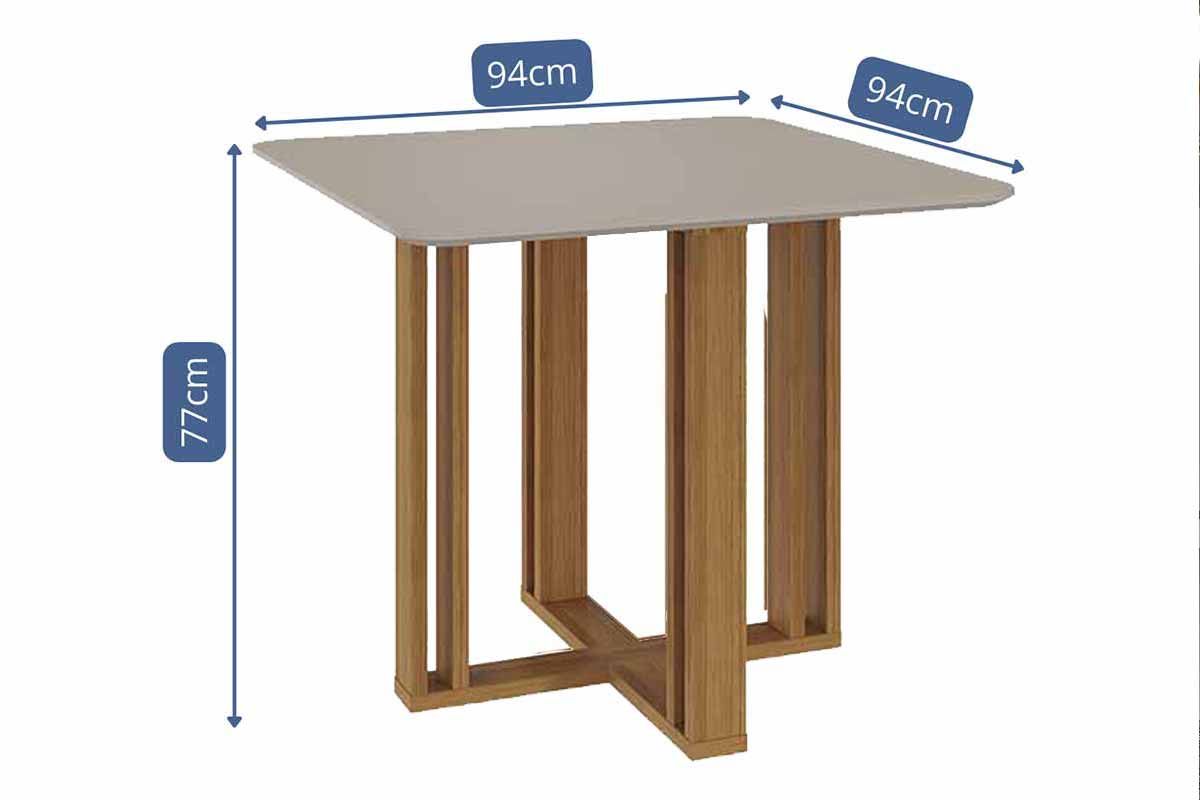 Sala Jantar Mesa Flora Tampo Madeirado c/ Vidro 95x95cm e 4 Cadeiras Juliana - Cimol