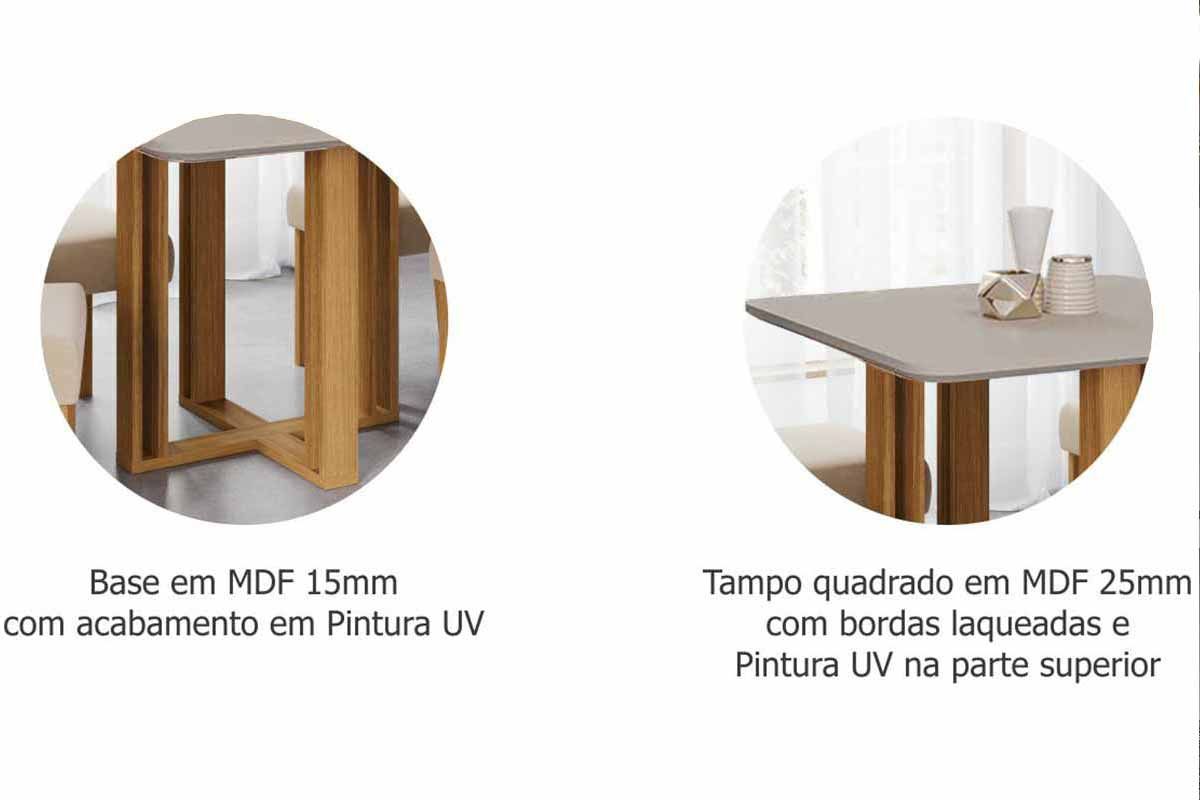Sala Jantar Mesa Flora Tampo Madeirado c/ Vidro 95x95cm e 4 Cadeiras Fernanda - Cimol