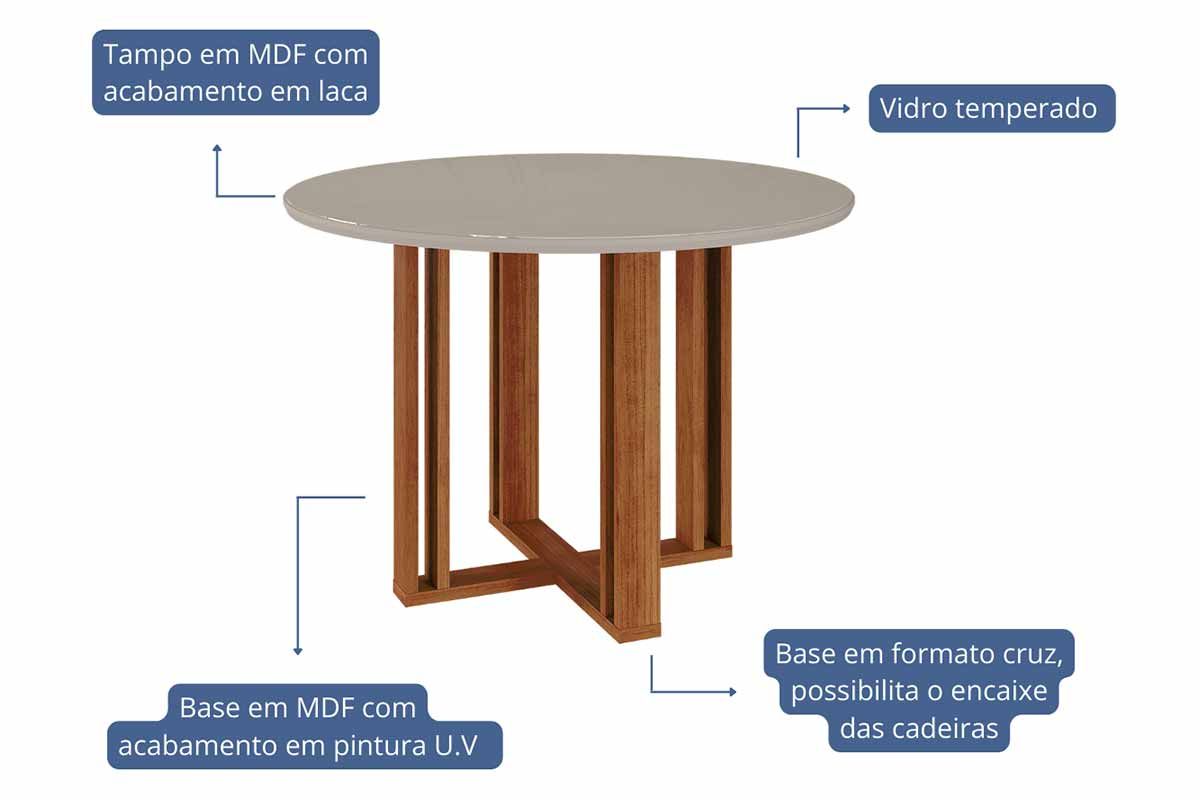 Sala Jantar Mesa Flora Tampo Madeirado c/ Vidro 109cm e 4 Cadeiras Paola - Cimol