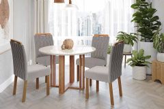 Sala Jantar Mesa Flora Tampo Madeirado c/ Vidro 109cm e 4 Cadeiras Paola - Cimol
