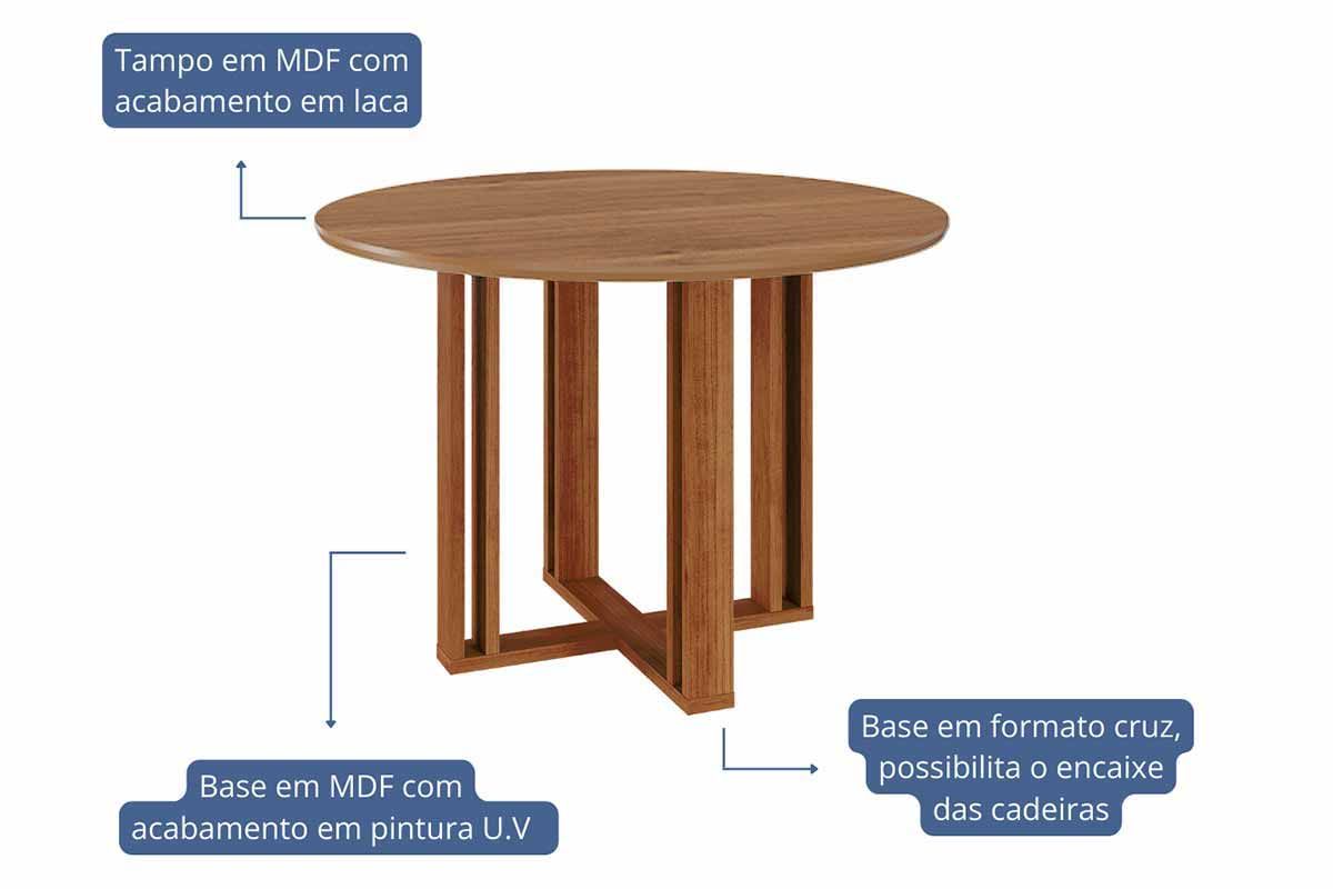 Sala Jantar Mesa Flora Tampo Madeirado 109cm e 4 Cadeiras Paola - Cimol
