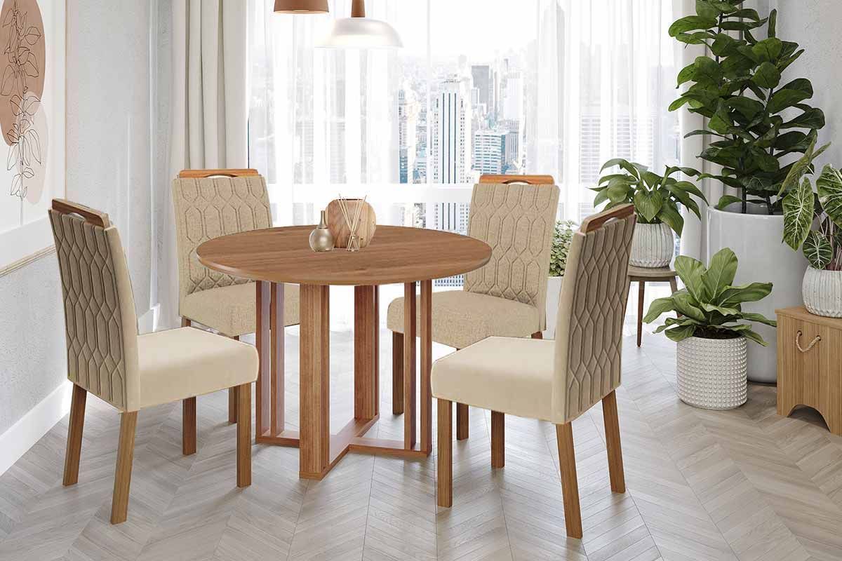 Sala Jantar Mesa Flora Tampo Madeirado 109cm e 4 Cadeiras Paola - Cimol