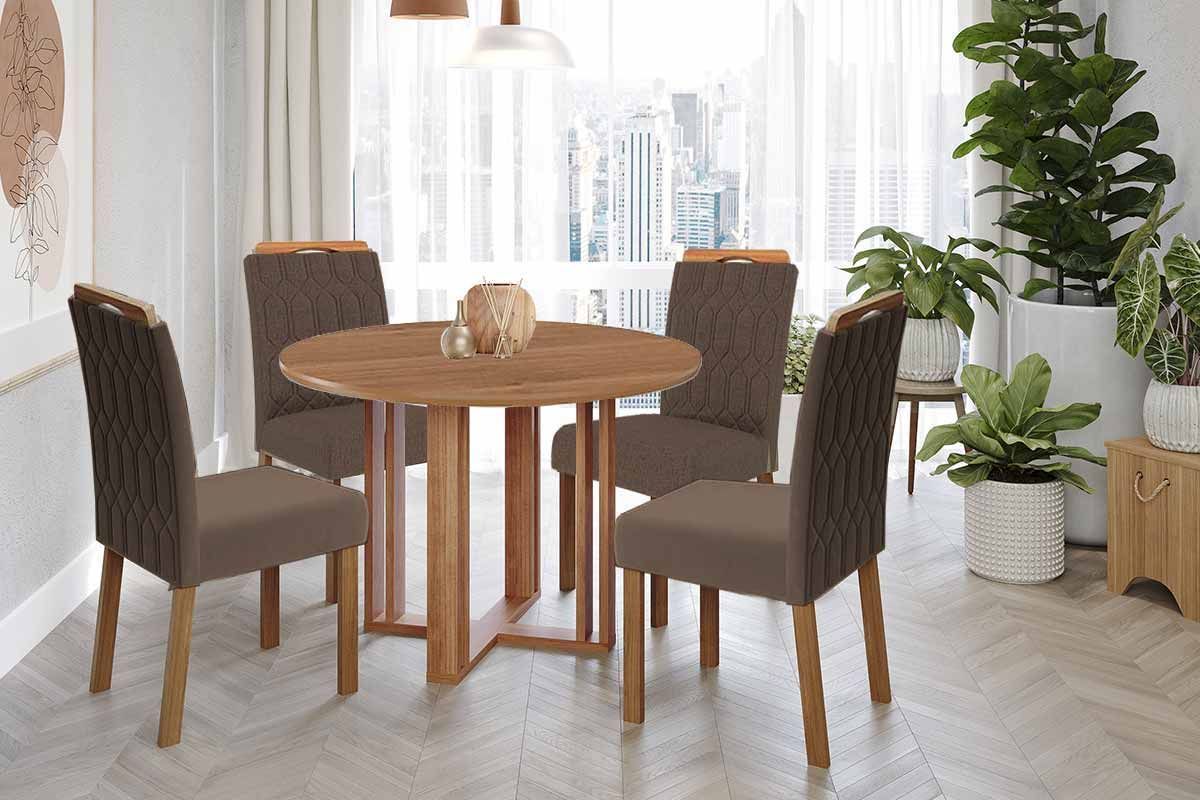 Sala Jantar Mesa Flora Tampo Madeirado 109cm e 4 Cadeiras Paola - Cimol