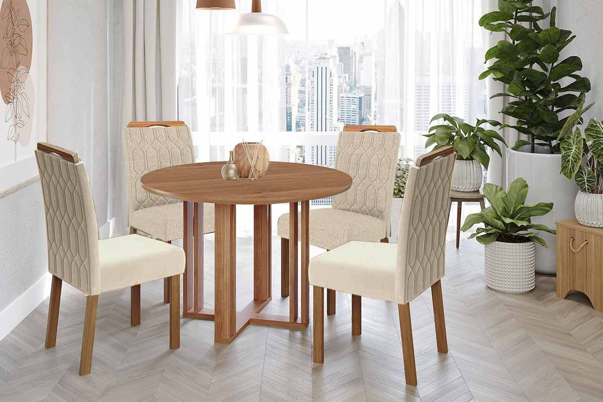 Sala Jantar Mesa Flora Tampo Madeirado 109cm e 4 Cadeiras Paola - Cimol