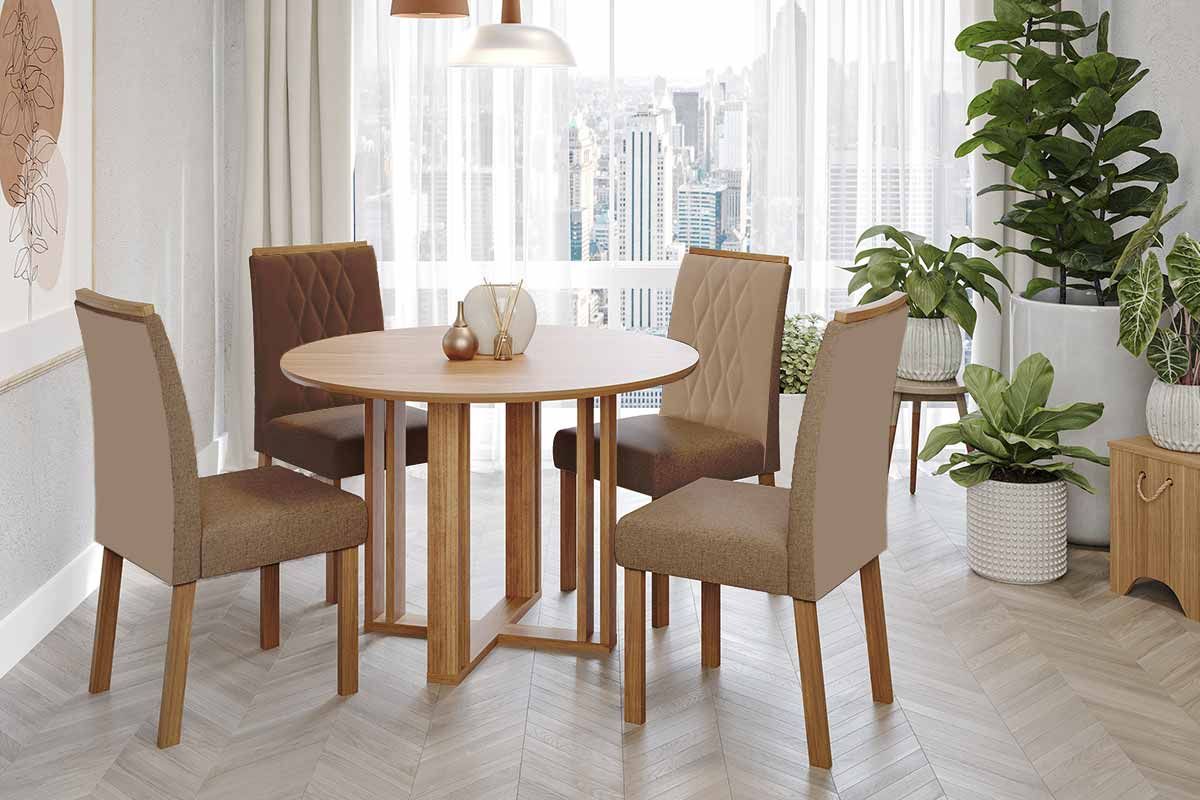 Sala Jantar Mesa Flora Tampo Madeirado 109cm e 4 Cadeiras Juliana - Cimol