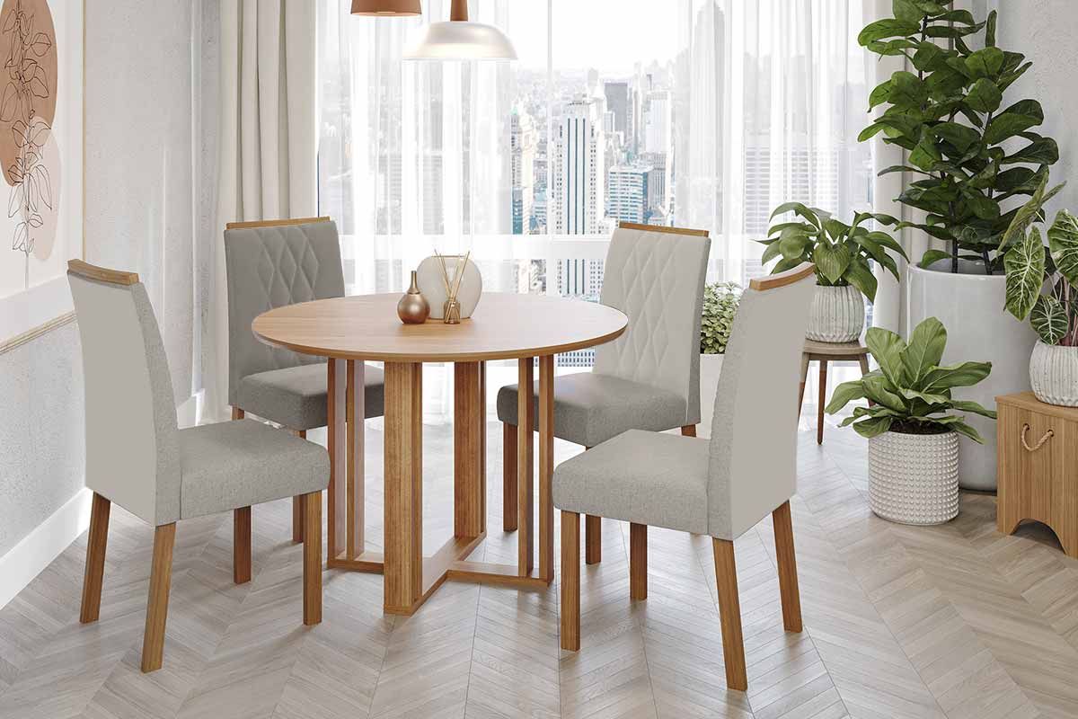 Sala Jantar Mesa Flora Tampo Madeirado 109cm e 4 Cadeiras Juliana - Cimol