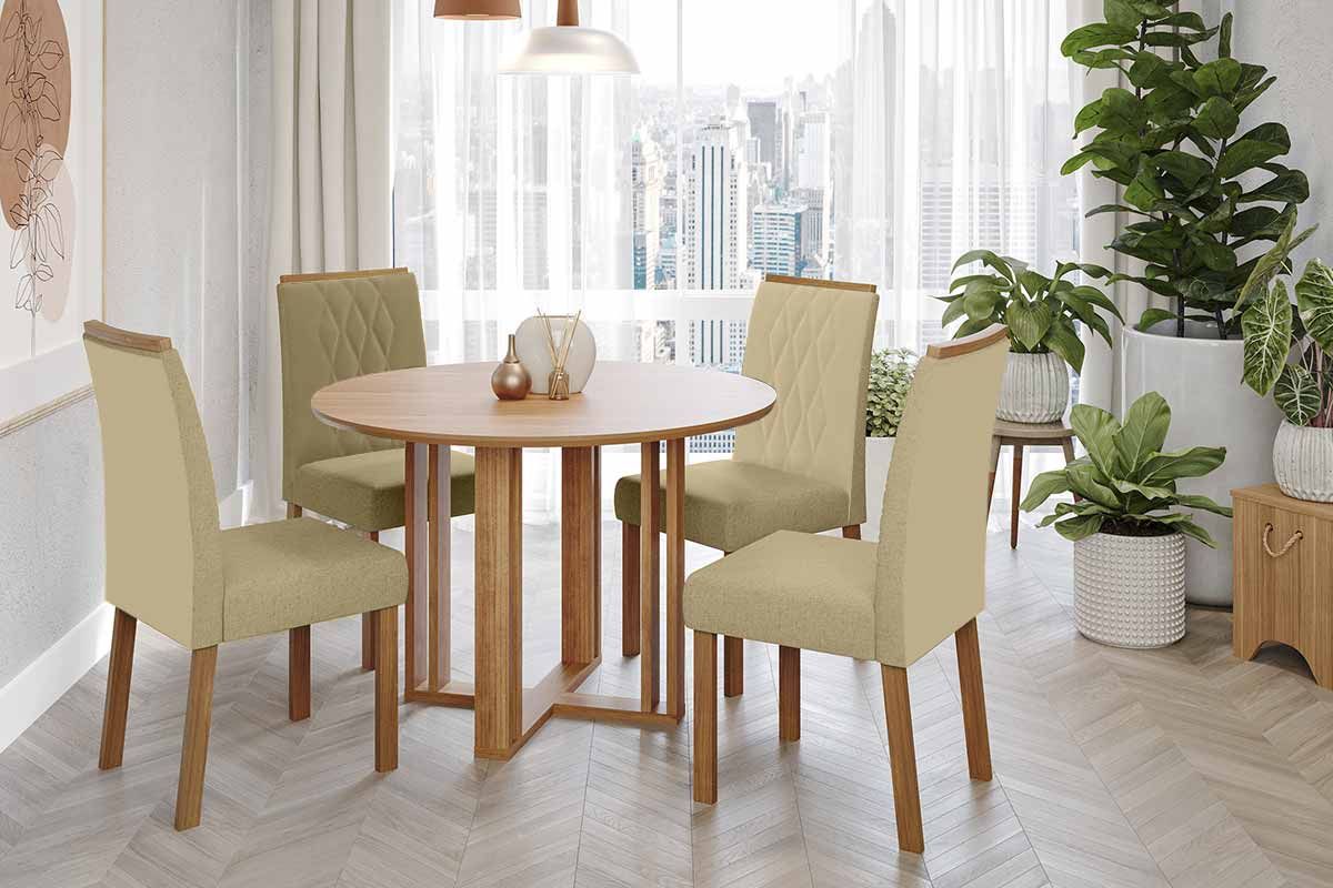 Sala Jantar Mesa Flora Tampo Madeirado 109cm e 4 Cadeiras Juliana - Cimol