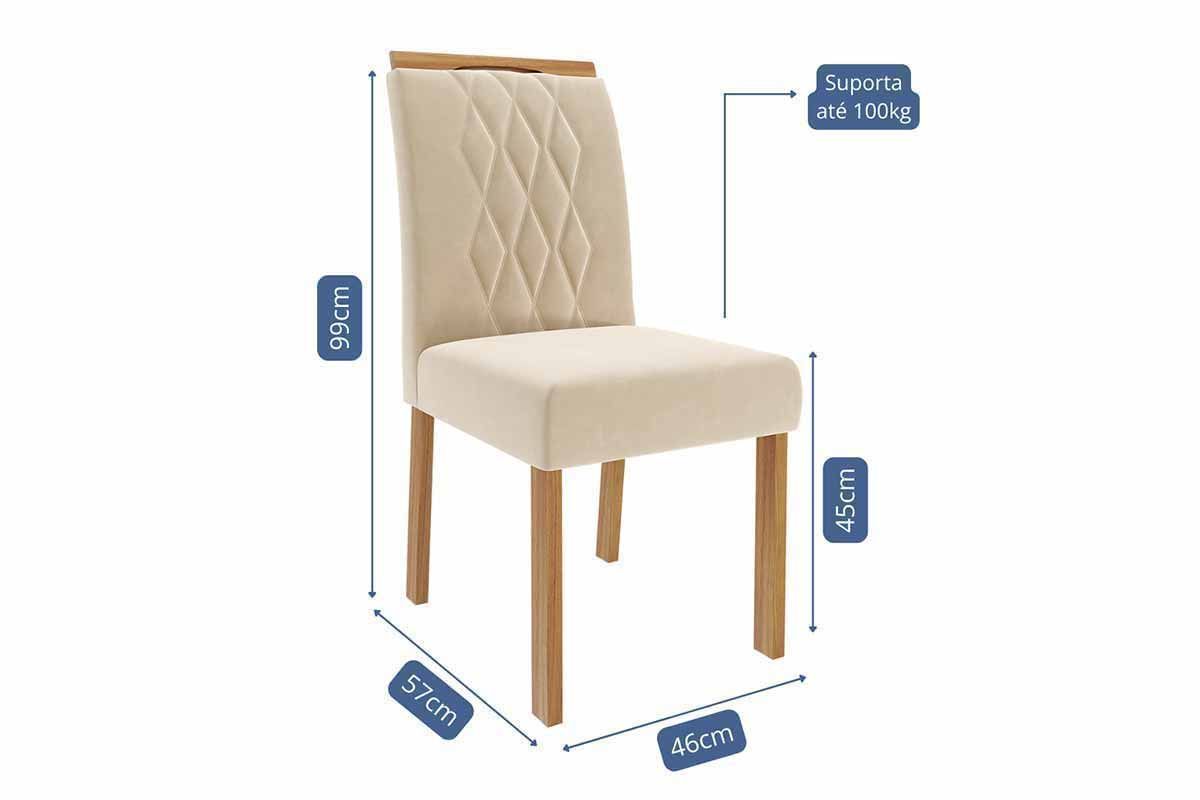 Sala Jantar Mesa Flora Tampo Madeirado 109cm e 4 Cadeiras Juliana - Cimol