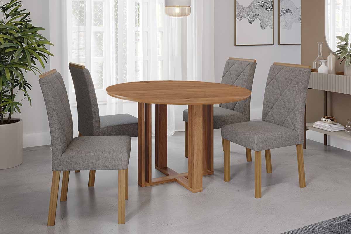 Sala Jantar Mesa Flora Tampo Madeirado 109cm e 4 Cadeiras Fernanda - Cimol