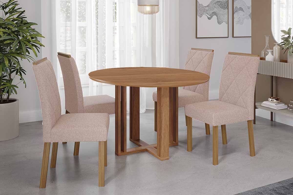 Sala Jantar Mesa Flora Tampo Madeirado 109cm e 4 Cadeiras Fernanda - Cimol