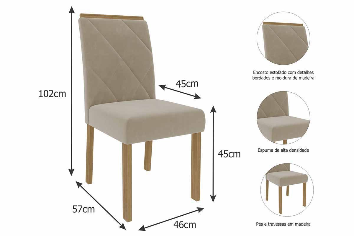 Sala Jantar Mesa Flora Tampo Madeirado 109cm e 4 Cadeiras Fernanda - Cimol