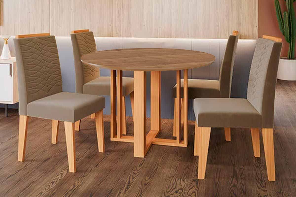 Sala Jantar Mesa Flora Tampo Madeirado 109cm e 4 Cadeiras Clarice - Cimol