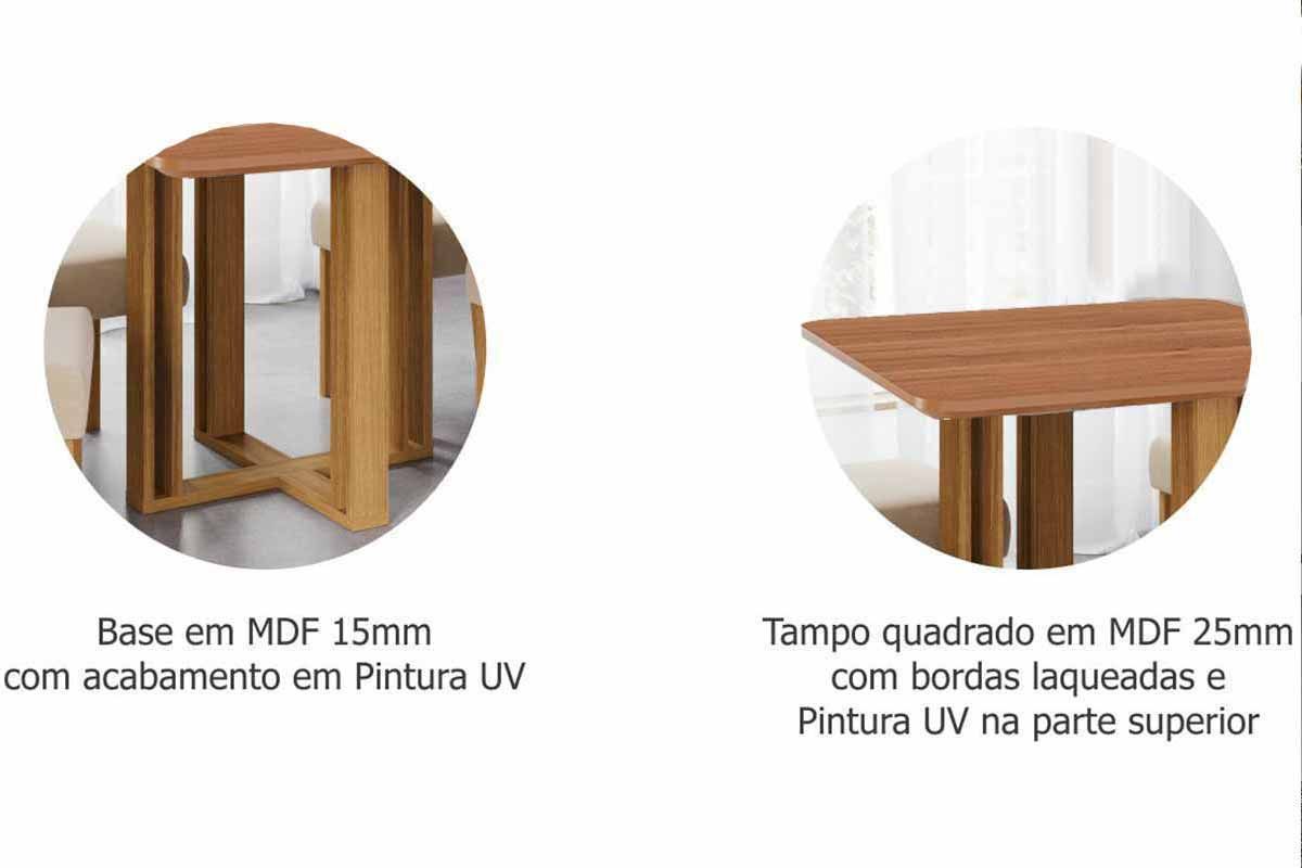 Sala Jantar Mesa Flora Tampo Madeirado 95x95cm e 4 Cadeiras Maia - Cimol