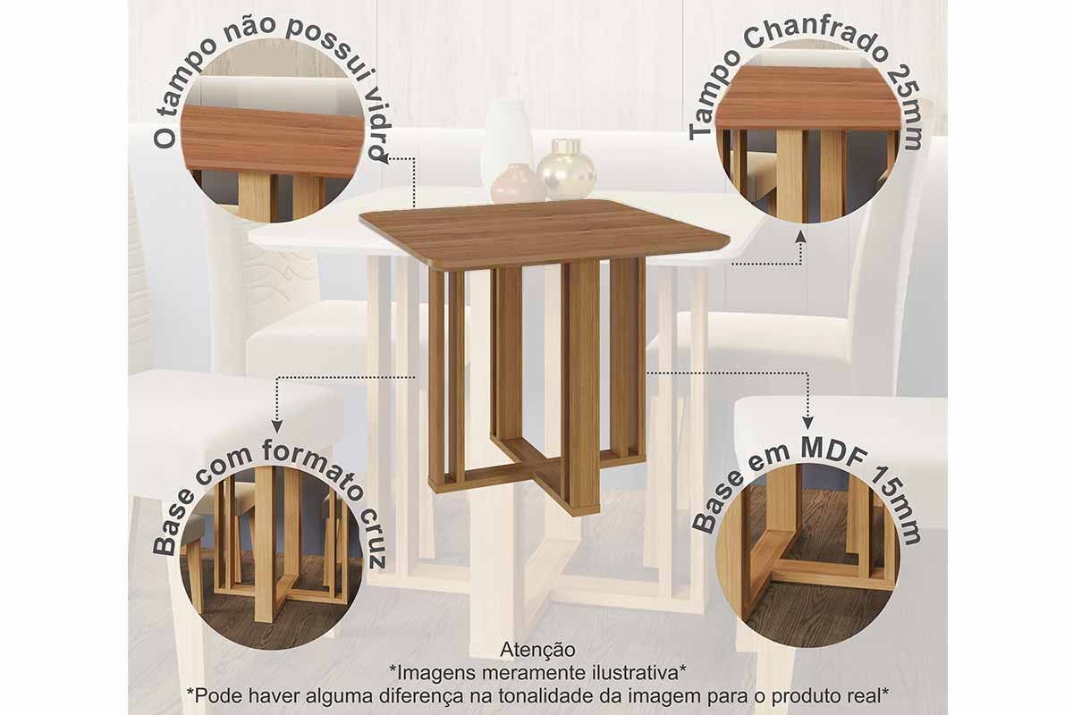 Sala Jantar Mesa Flora Tampo Madeirado 95x95cm e 4 Cadeiras Maia - Cimol