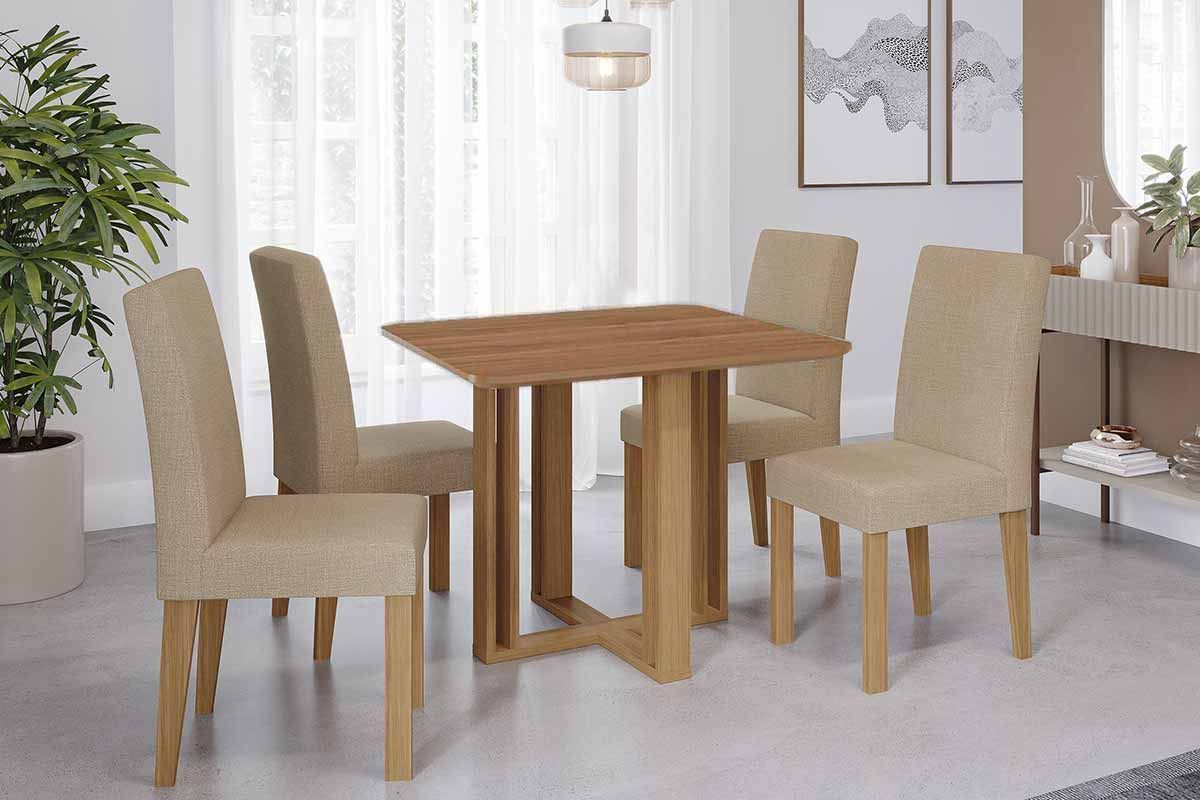 Sala Jantar Mesa Flora Tampo Madeirado 95x95cm e 4 Cadeiras Maia - Cimol