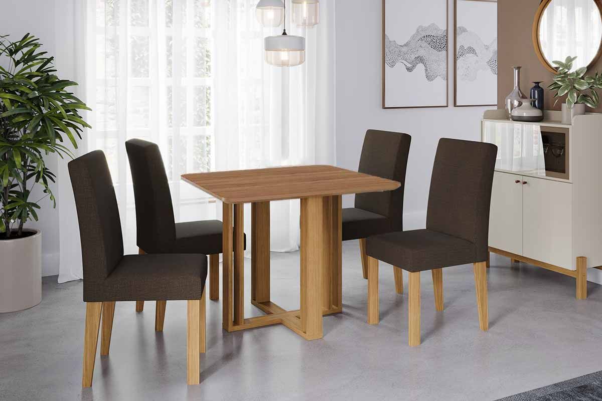 Sala Jantar Mesa Flora Tampo Madeirado 95x95cm e 4 Cadeiras Maia - Cimol
