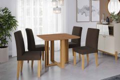 Sala Jantar Mesa Flora Tampo Madeirado 95x95cm e 4 Cadeiras Maia - Cimol