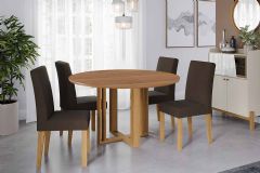 Sala Jantar Mesa Flora Tampo Madeirado 109cm e 4 Cadeiras Maia - Cimol
