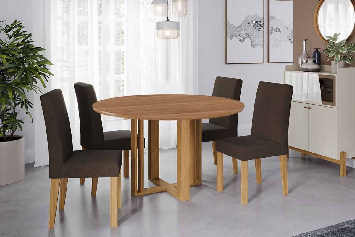 Sala Jantar Mesa Flora Tampo Madeirado 109cm e 4 Cadeiras Maia - Cimol