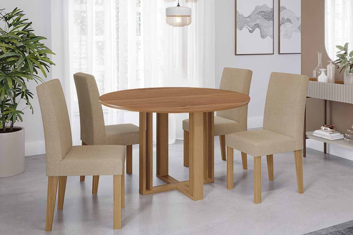 Sala Jantar Mesa Flora Tampo Madeirado 109cm e 4 Cadeiras Maia - Cimol