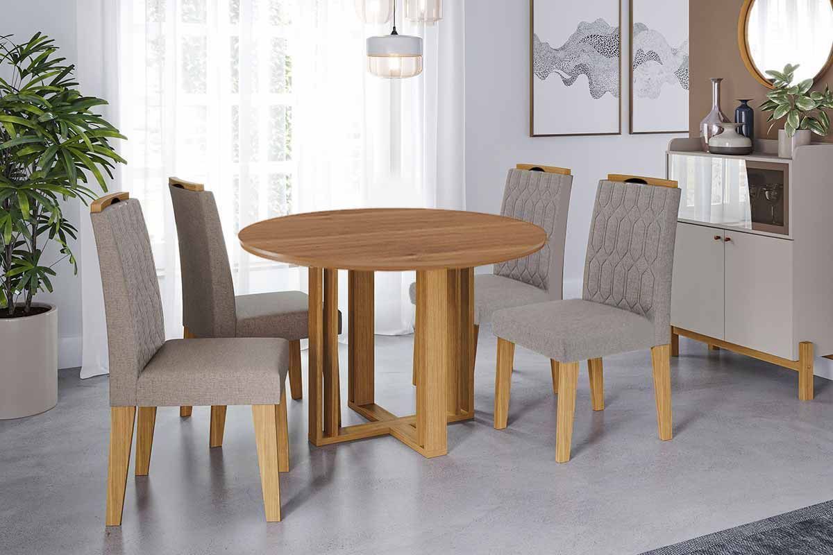Sala Jantar Mesa Flora Tampo Madeirado c/ Vidro 109cm e 4 Cadeiras Paola - Cimol