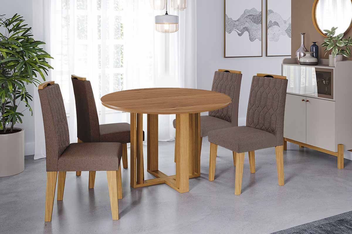 Sala Jantar Mesa Flora Tampo Madeirado c/ Vidro 109cm e 4 Cadeiras Paola - Cimol