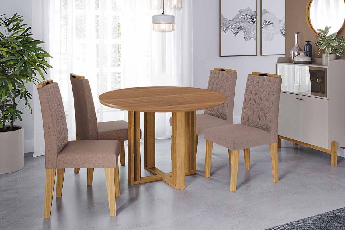 Sala Jantar Mesa Flora Tampo Madeirado c/ Vidro 109cm e 4 Cadeiras Paola - Cimol