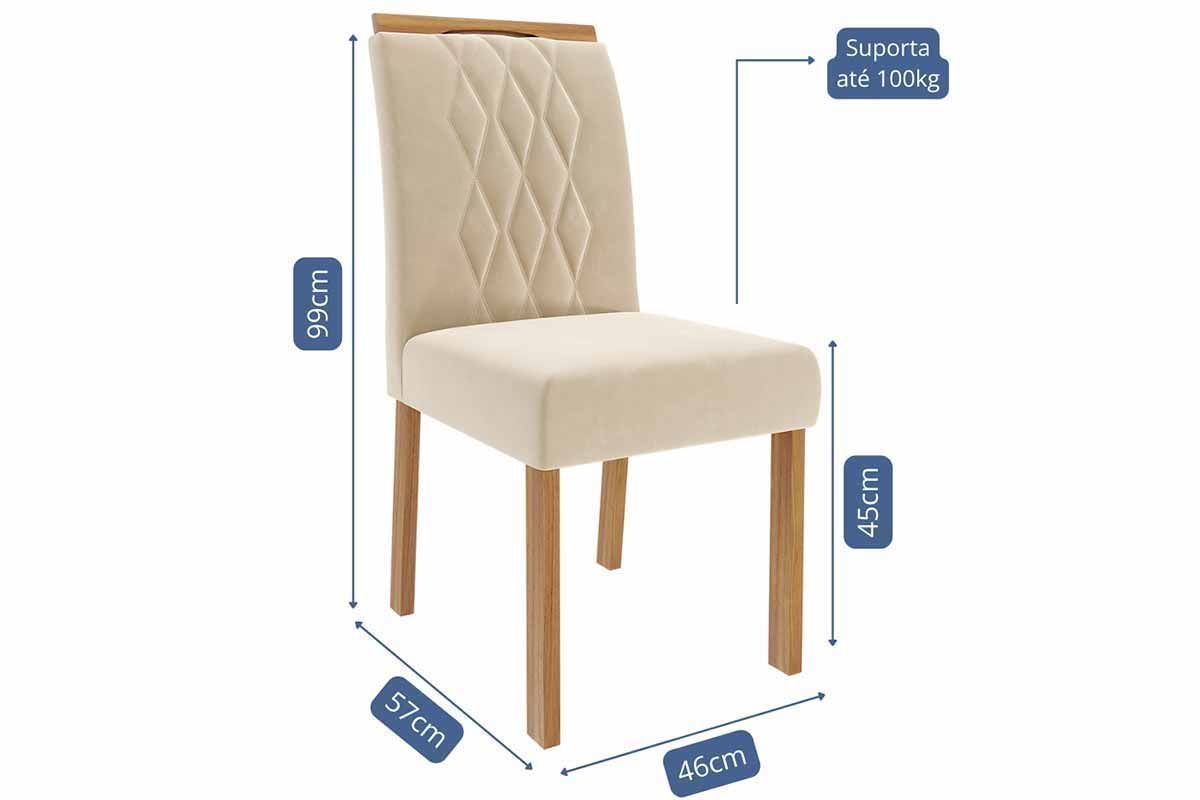 Sala Jantar Mesa Flora Tampo Madeirado c/ Vidro 109cm e 4 Cadeiras Juliana - Cimol
