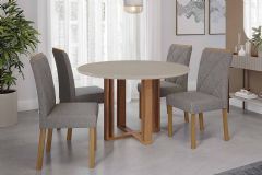 Sala Jantar Mesa Flora Tampo Madeirado c/ Vidro 109cm e 4 Cadeiras Fernanda - Cimol