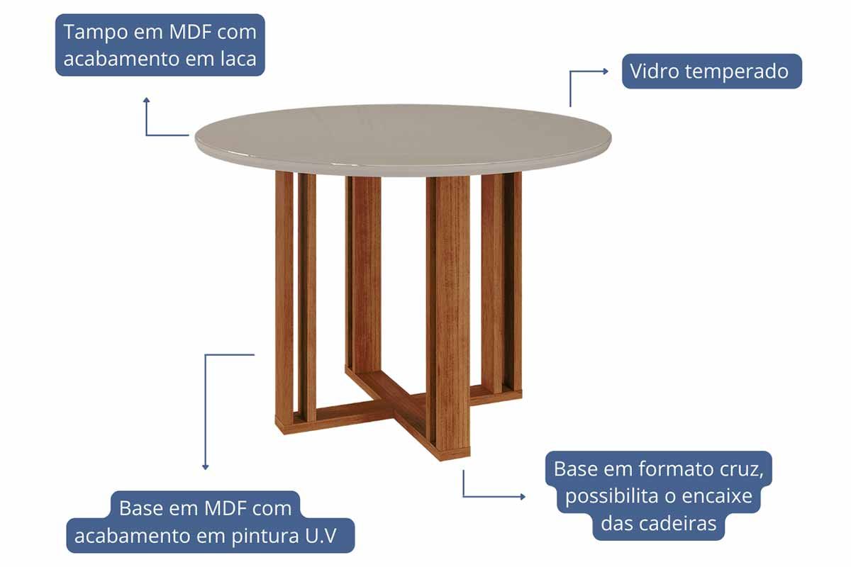 Sala Jantar Mesa Flora Tampo Madeirado c/ Vidro 109cm e 4 Cadeiras Maia - Cimol