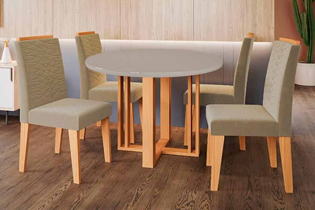 Sala Jantar Mesa Flora Tampo Madeirado c/ Vidro 109cm e 4 Cadeiras Clarice - Cimol