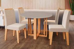 Sala Jantar Mesa Flora Tampo Madeirado c/ Vidro 109cm e 4 Cadeiras Clarice - Cimol