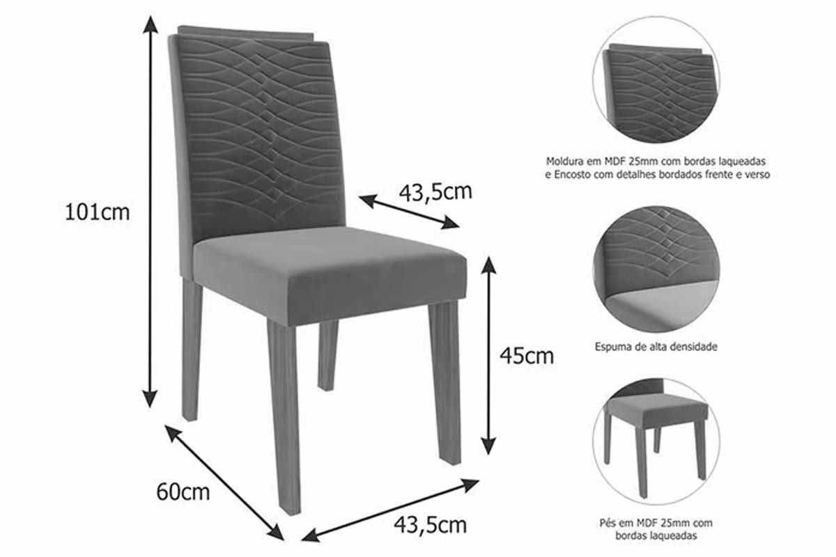 Sala Jantar Mesa Flora Tampo Madeirado c/ Vidro 109cm e 4 Cadeiras Clarice - Cimol