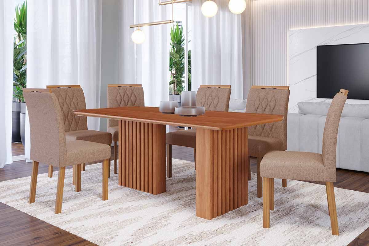 Sala Jantar Mesa Ester Tampo Madeirado 180x90cm e 6 Cadeiras Juliana - Cimol