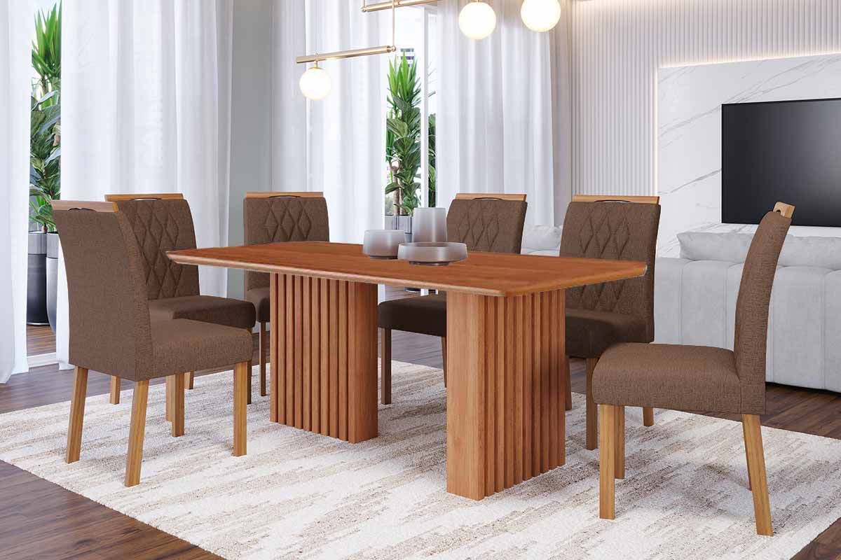 Sala Jantar Mesa Ester Tampo Madeirado 180x90cm e 6 Cadeiras Juliana - Cimol