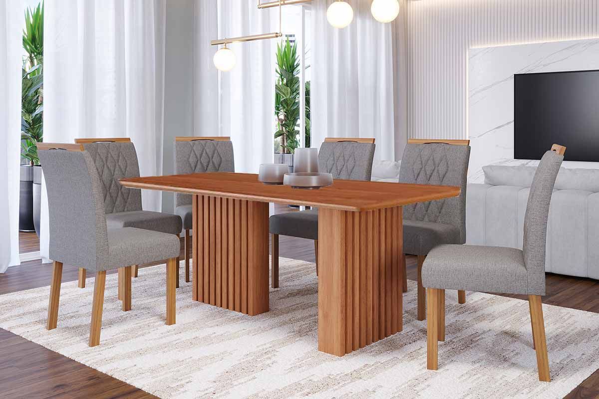 Sala Jantar Mesa Ester Tampo Madeirado 180x90cm e 6 Cadeiras Juliana - Cimol