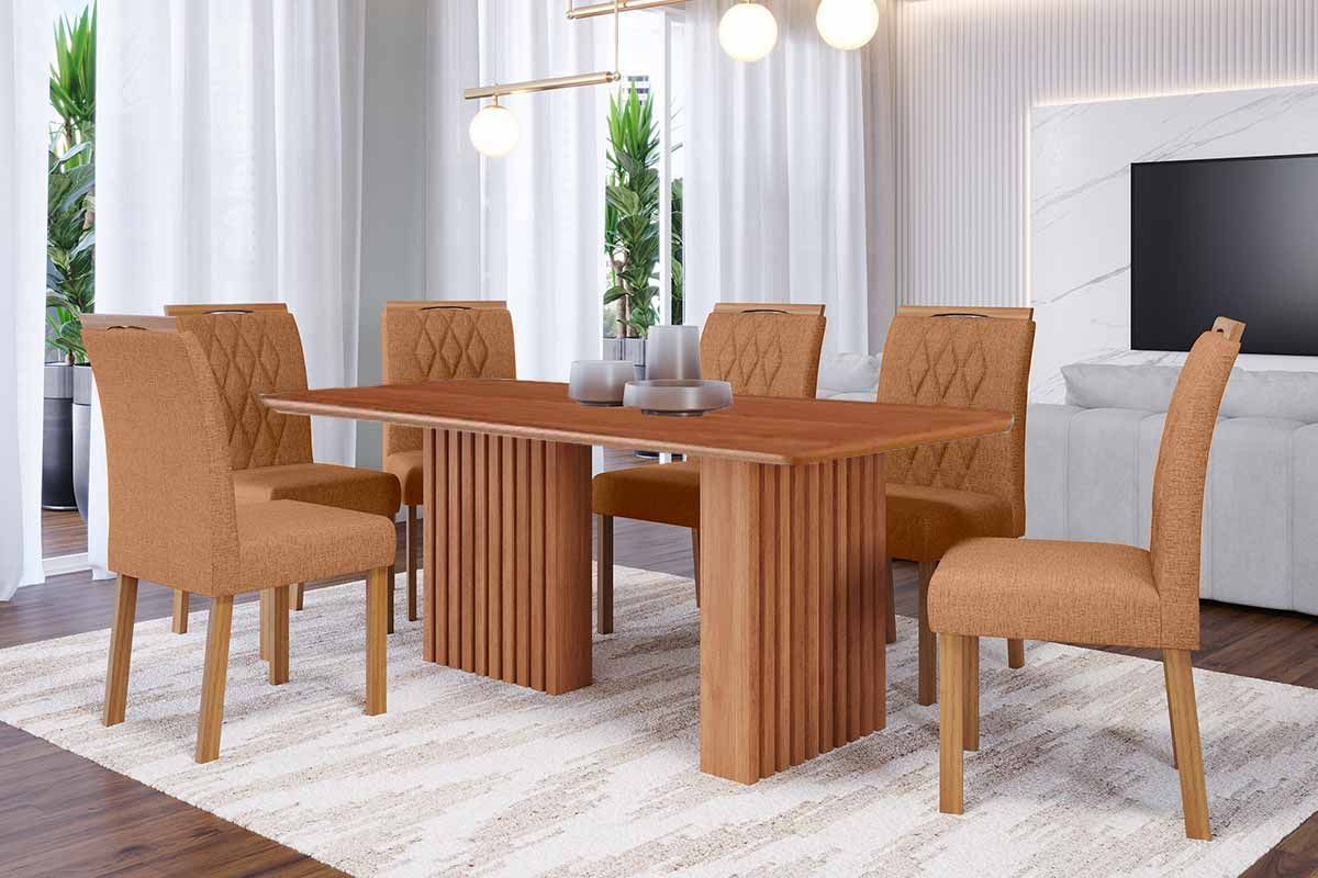 Sala Jantar Mesa Ester Tampo Madeirado 180x90cm e 6 Cadeiras Juliana - Cimol
