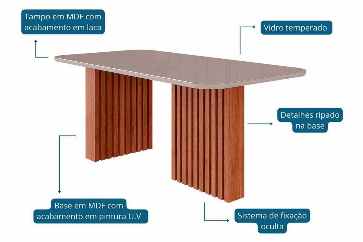 Sala Jantar Mesa Ester Tampo Madeirado 180x90cm e 6 Cadeiras Juliana - Cimol