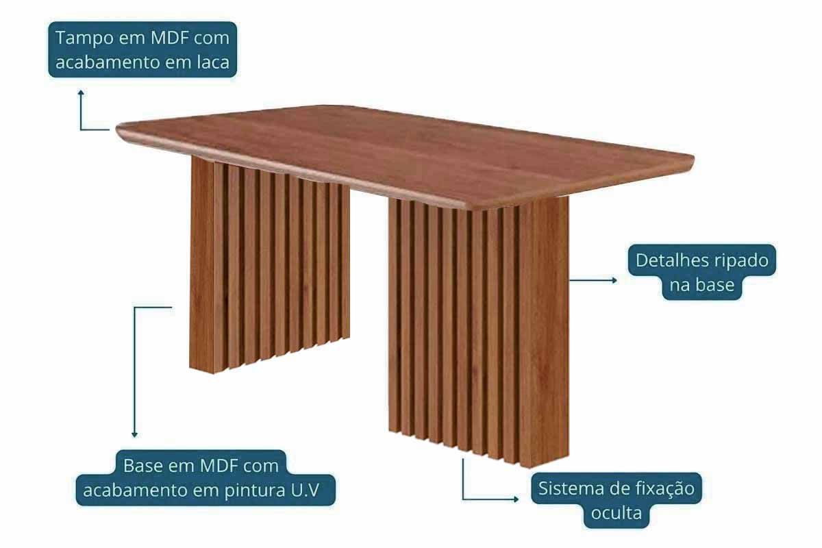 Sala Jantar Mesa Ester Tampo Madeirado 180x90cm e 6 Cadeiras Fernanda - Cimol