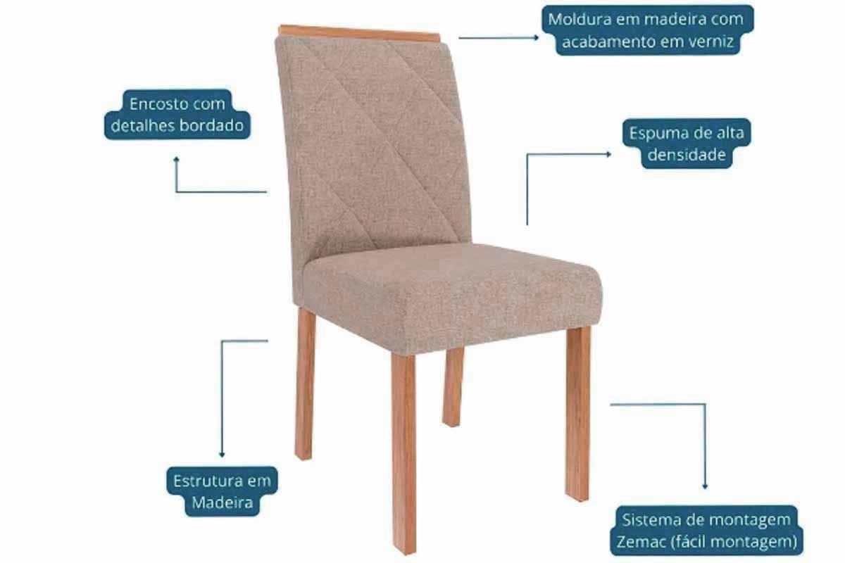 Sala Jantar Mesa Ester Tampo Madeirado 180x90cm e 6 Cadeiras Fernanda - Cimol