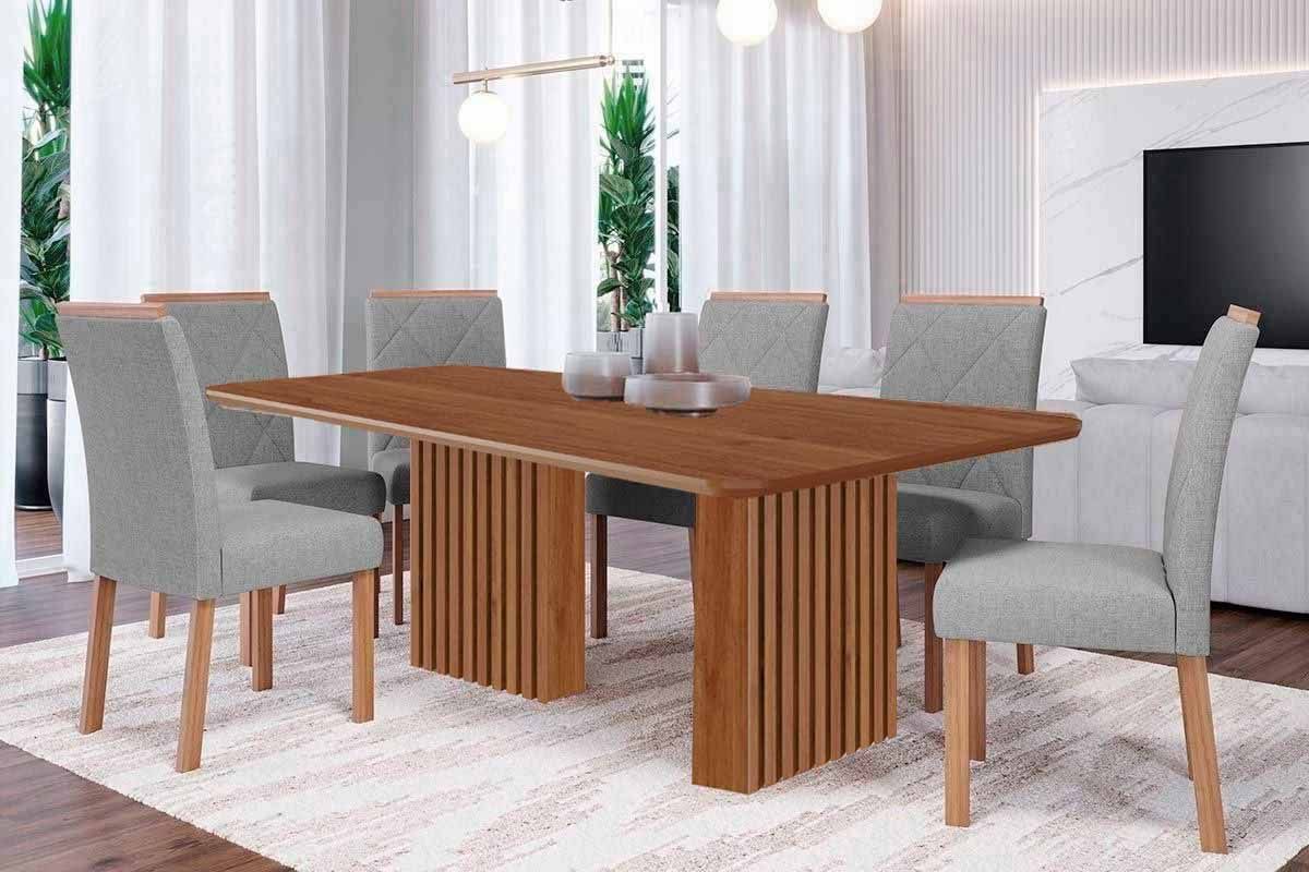 Sala Jantar Mesa Ester Tampo Madeirado 180x90cm e 6 Cadeiras Fernanda - Cimol