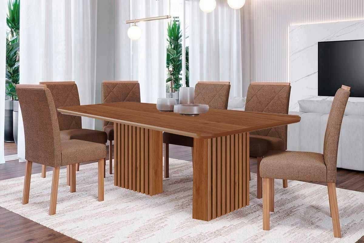 Sala Jantar Mesa Ester Tampo Madeirado 180x90cm e 6 Cadeiras Fernanda - Cimol