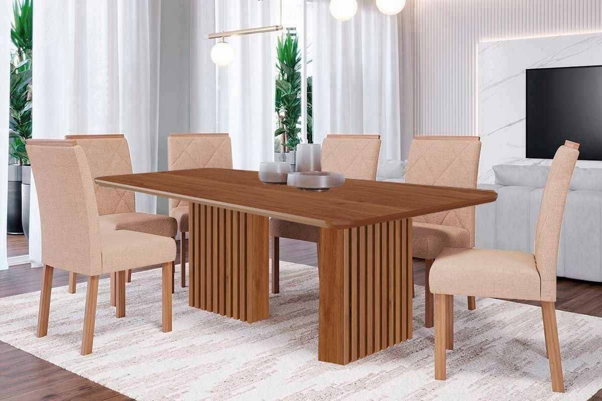 Sala Jantar Mesa Ester Tampo Madeirado 180x90cm e 6 Cadeiras Fernanda - Cimol