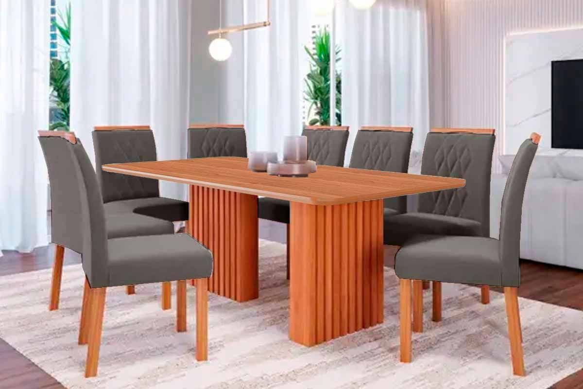 Sala Jantar Mesa Ester Tampo Madeirado 210x100cm e 8 Cadeiras Juliana - Cimol