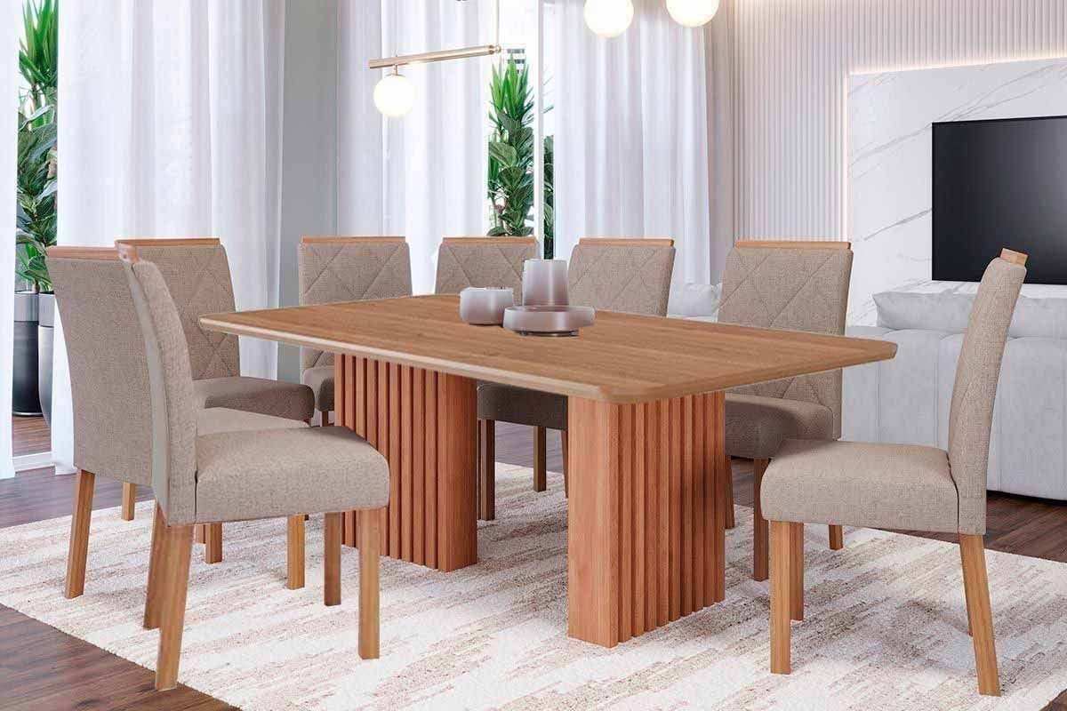 Sala Jantar Mesa Ester Tampo Madeirado 210x100cm e 8 Cadeiras Fernanda - Cimol