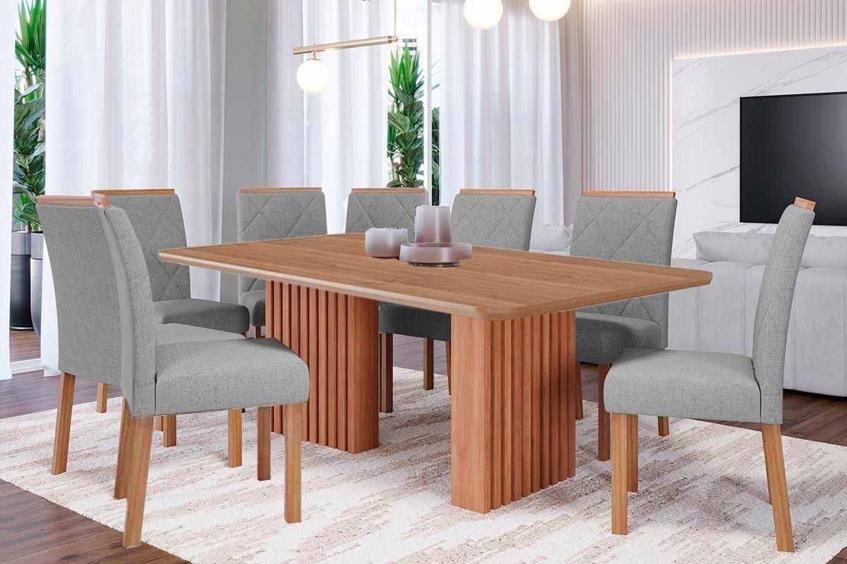 Sala Jantar Mesa Ester Tampo Madeirado 210x100cm e 8 Cadeiras Fernanda - Cimol