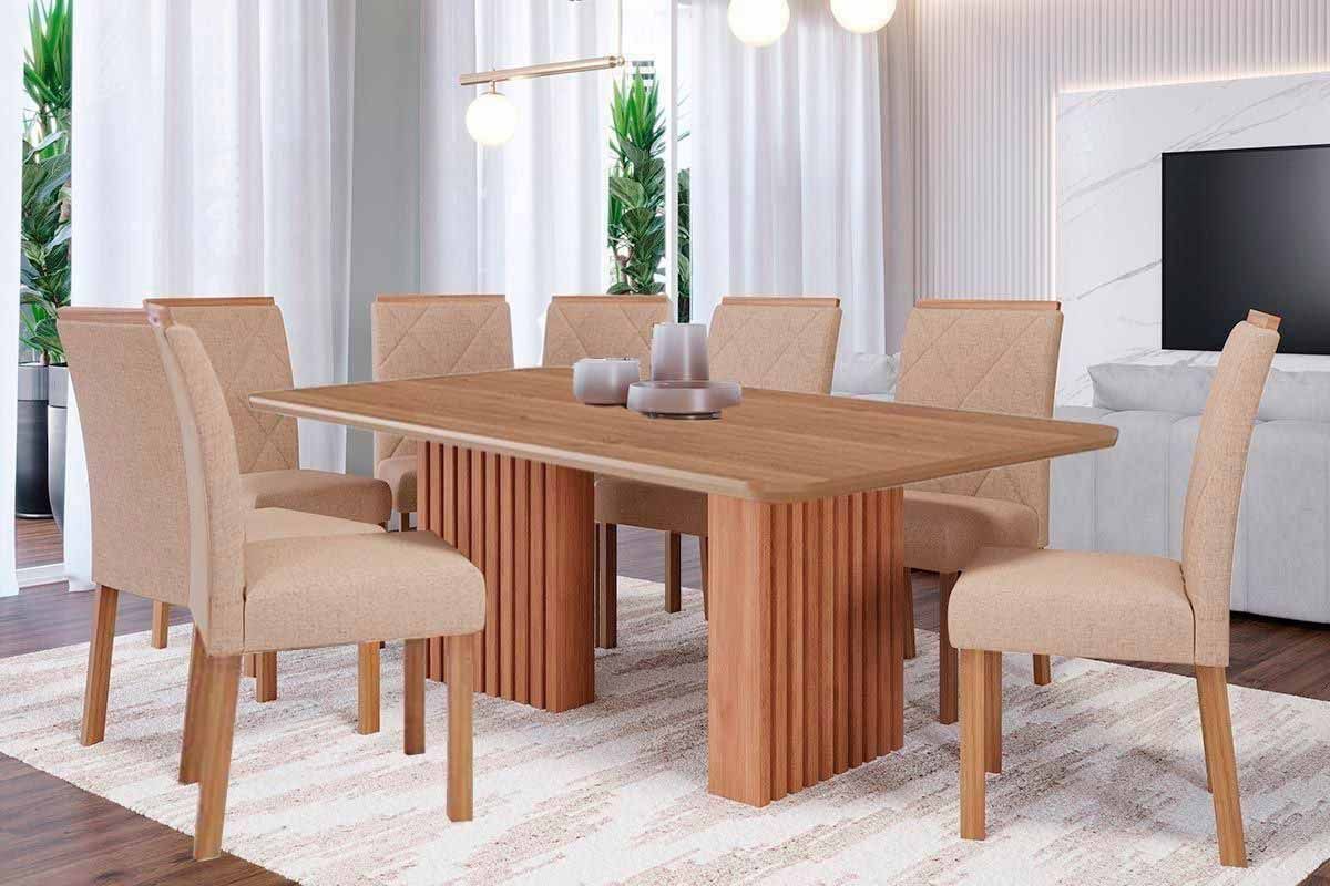 Sala Jantar Mesa Ester Tampo Madeirado 210x100cm e 8 Cadeiras Fernanda - Cimol